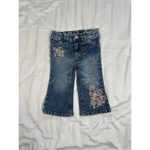 y2k Cherokee baby girls pink floral embroidered flared jeans